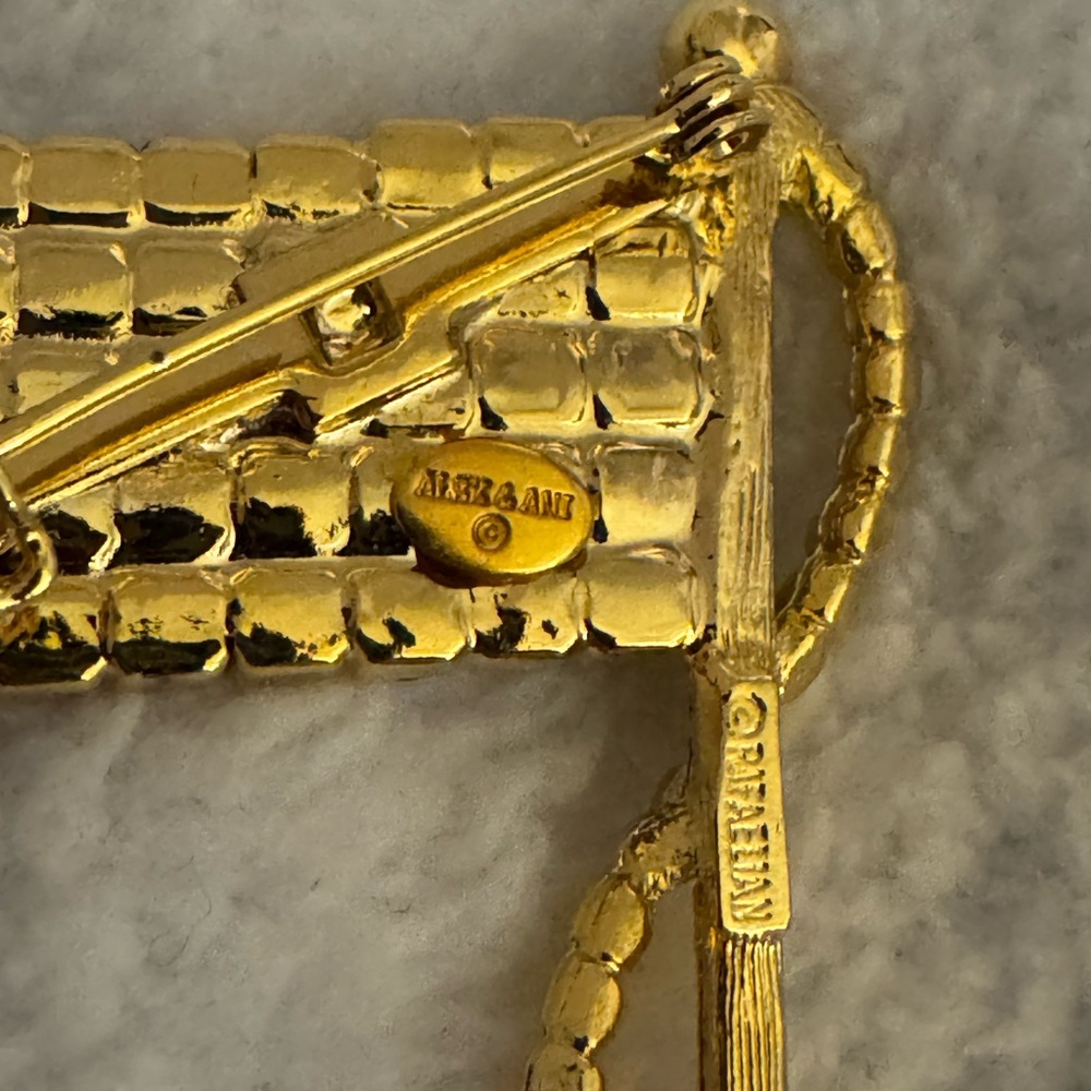 #1242 Alex and Ani American Flag Gold-tone & Red White & Blue Crystal Brooch Pin - Picture 6 of 10